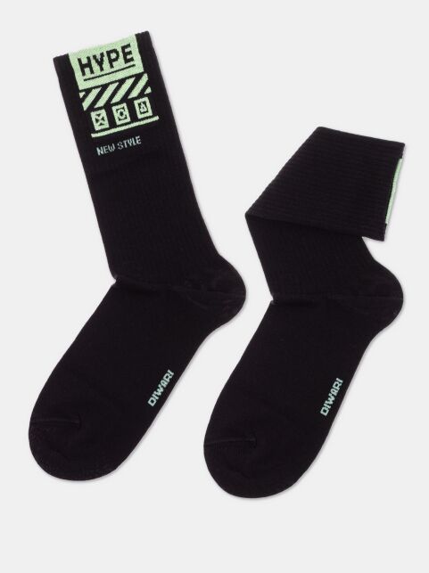 Удлиненные мужские носки из хлопка в рубчик со светонакопительным рисунком «Hype» - купить в интернет-магазине Conte