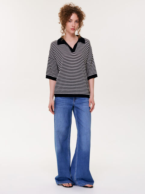 Джемпер-поло в полоску из пряжи с вискозой LDK25140 - купить в интернет-магазине Conte