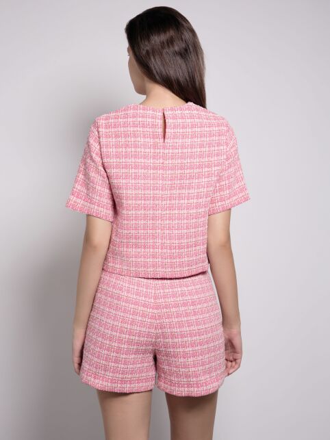 Укороченный розовый джемпер из твида LBU 3010 - купить в интернет-магазине Conte