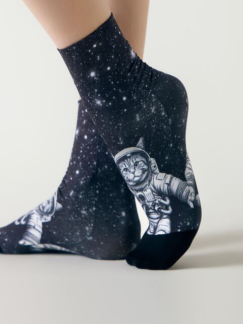 Плотные носки с чёрным мыском и рисунком «Кот-космонавт» - купить в интернет-магазине Conte