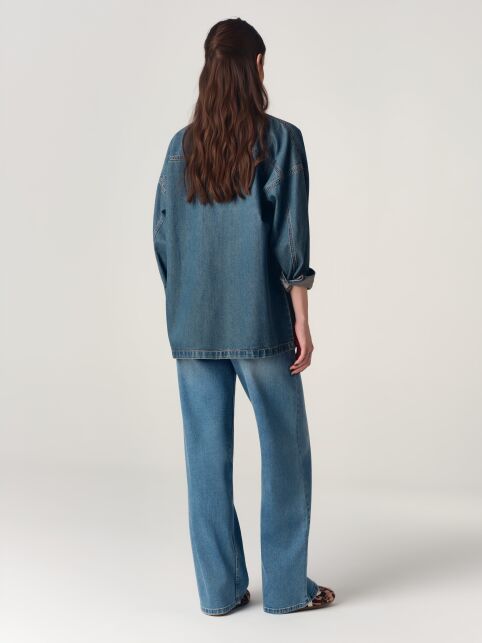 Джинсы wide leg с эффектом потёртостей и вытачками на талии по спинке CON-863 - купить в интернет-магазине Conte