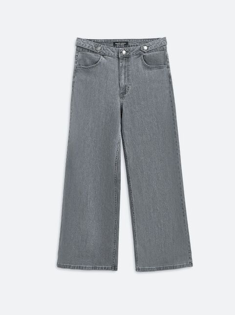 Джинсы wide leg серого цвета с декоративными патами CON-837 - купить в интернет-магазине Conte