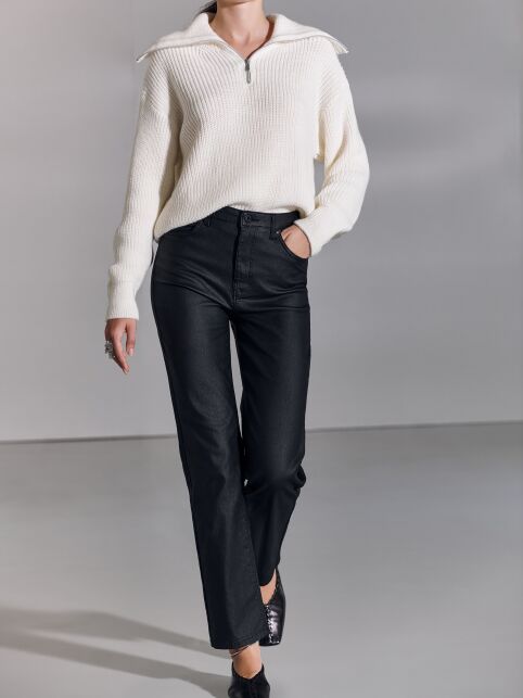 Черные джинсы straight «под кожу» с высокой посадкой CON-710 - купить в интернет-магазине Conte