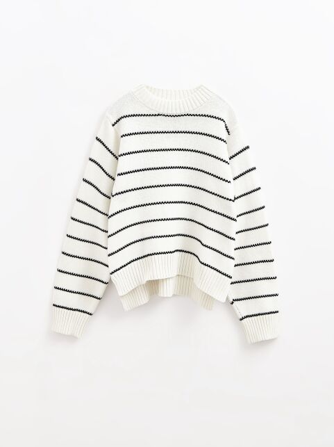 Джемпер объёмного силуэта в полоску из пряжи с хлопком LDK 24114 - купить в интернет-магазине Conte