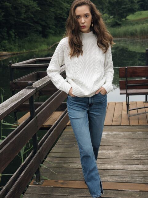 Фактурный джемпер с вязаными узорами из пряжи с шерстью LDK 297 - купить в интернет-магазине Conte