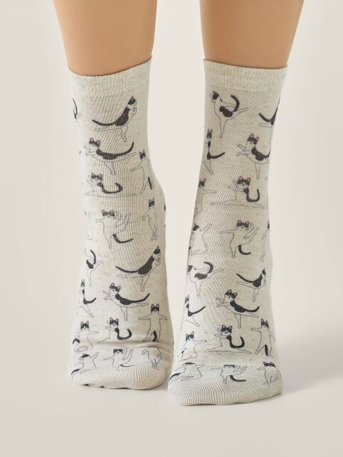 Носки со льном из лимитированной коллекции BEST FRIENDS «Йога-кот» - купить в интернет-магазине Conte