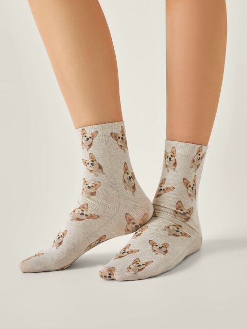 Носки со льном из лимитированной коллекции BEST FRIENDS «Корги» - купить в интернет-магазине Conte
