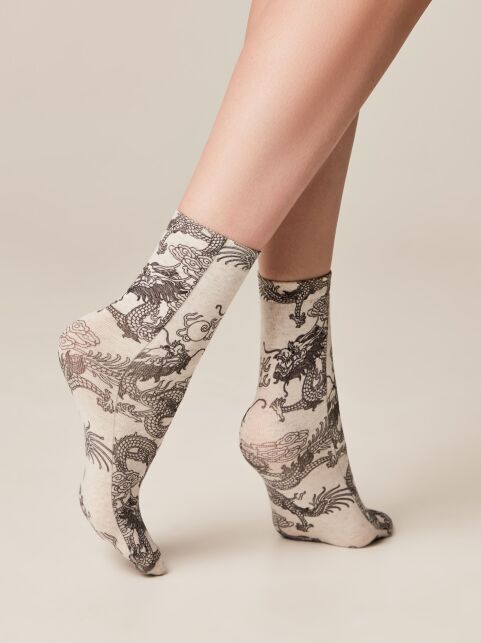 Носки с принтом из смесовой пряжи с хлопком и льном «Dragon» - купить в интернет-магазине Conte