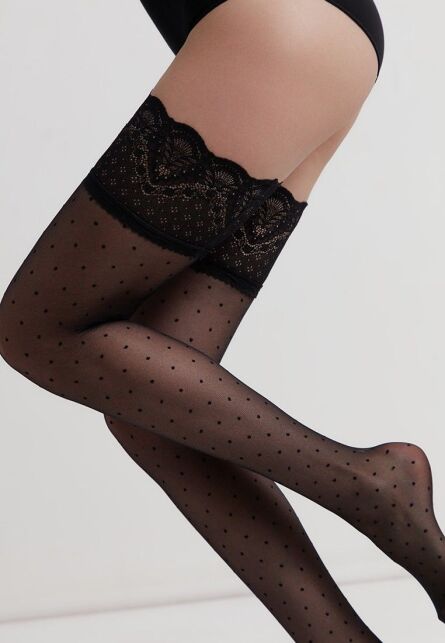 Чулки в горошек с ажурной резинкой HAPPY - купить в интернет-магазине Conte