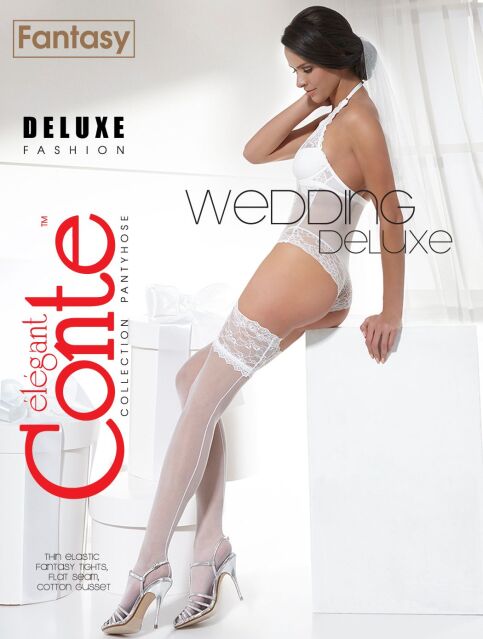 Свадебные чулки женские с широкой ажурной резинкой DELUXE - купить в интернет-магазине Conte