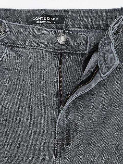 Джинсы wide leg серого цвета с декоративными патами CON-837 - купить в интернет-магазине Conte