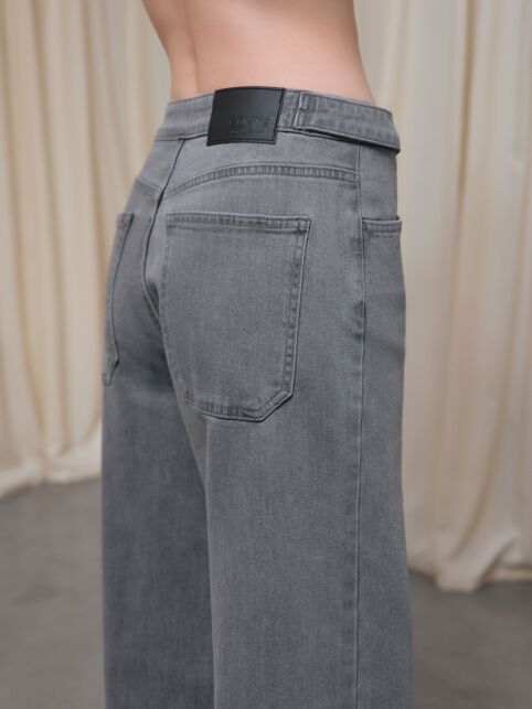 Джинсы wide leg серого цвета с декоративными патами CON-837 - купить в интернет-магазине Conte