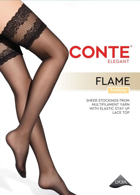 Чулки женские с широкой ажурной резинкой FLAME неро - купить в интернет-магазине Conte
