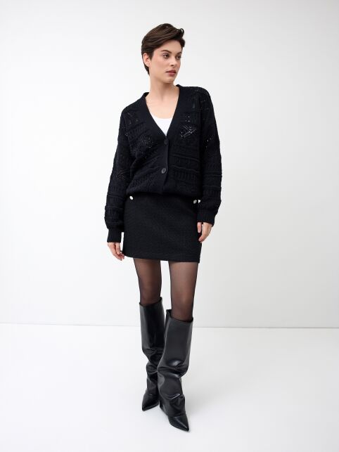Юбка-mini черная из фактурного твида LU 3273 - купить в интернет-магазине Conte