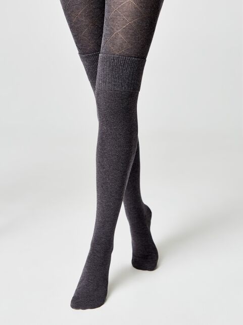 Колготки из хлопка с рисунком «ромбы» и имитацией гольфинов - купить в интернет-магазине Conte