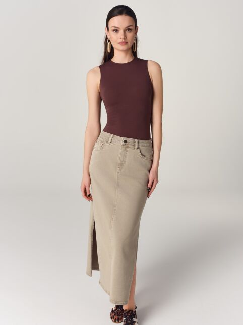 Джинсовая юбка maxi карамельного оттенка с разрезами CON-946 - купить в интернет-магазине Conte