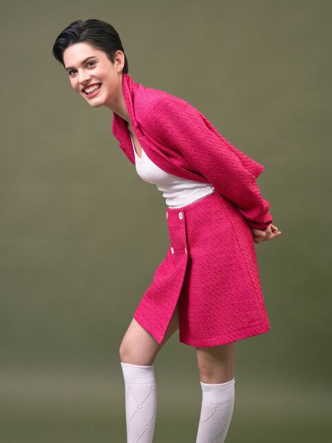 Юбка-mini розовая на запах из твида LU 3274 - купить в интернет-магазине Conte