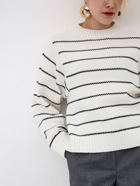 Джемпер объёмного силуэта в полоску из пряжи с хлопком LDK 24114 - купить в интернет-магазине Conte