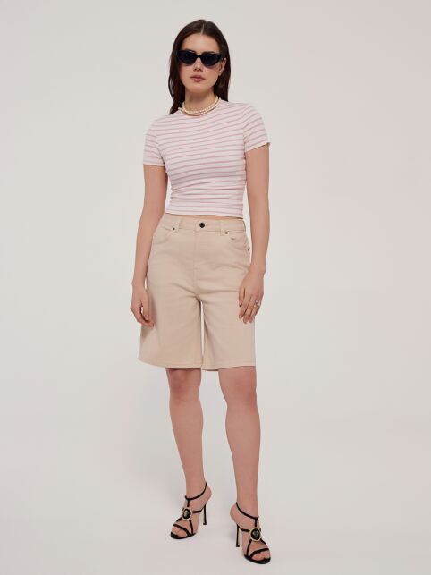 Укороченная прилегающая футболка в рубчик и полоску LD 2642 - купить в интернет-магазине Conte