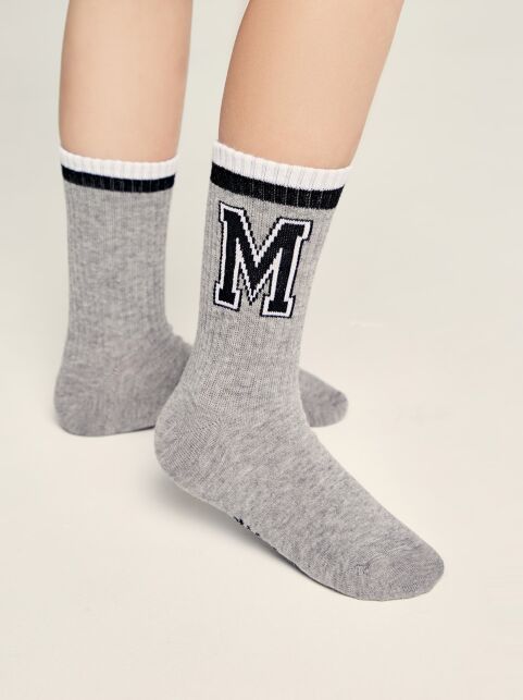 Удлиненные носки из хлопка в рубчик с рисунком "Letter" Удлиненные носки из хлопка в рубчик с рисунком "Letter" - купить в интернет-магазине Conte