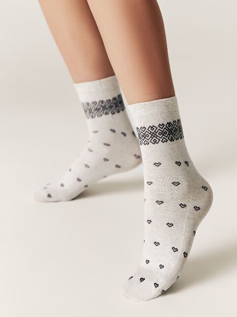 Носки из смесовой пряжи с хлопком и льном «Сердечки» - купить в интернет-магазине Conte