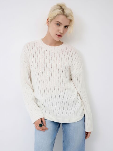 Ажурный джемпер свободного силуэта из пряжи с хлопком LDK 24119 - купить в интернет-магазине Conte