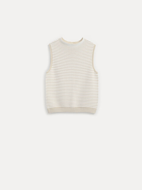 Жилет в полоску из пряжи с хлопком и модалом LDK2563 Жилет в полоску из пряжи с хлопком и модалом LDK2563 - купить в интернет-магазине Conte