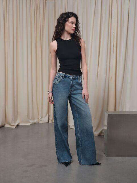 Джинсы wide leg из eco-friendly денима с эффектом потёртостей CON-805 - купить в интернет-магазине Conte