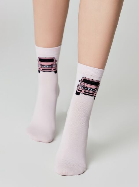 Хлопковые носки с рисунком «pink jeep» - купить в интернет-магазине Conte