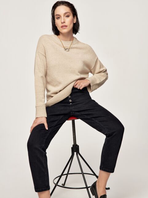 Черные джинсы mom на пуговицах CON-587 - купить в интернет-магазине Conte