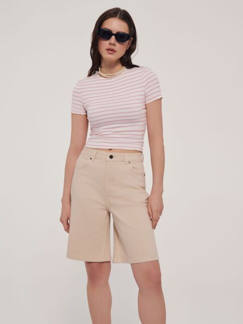 Укороченная прилегающая футболка в рубчик и полоску LD 2642 - купить в интернет-магазине Conte