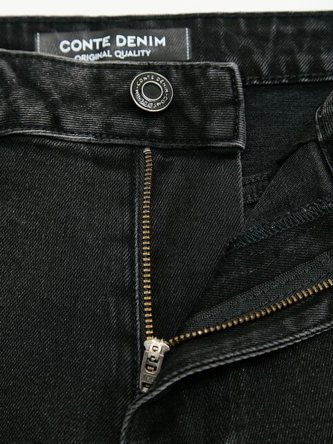 Чёрные джинсы straight с декоративными патами СON-797 - купить в интернет-магазине Conte