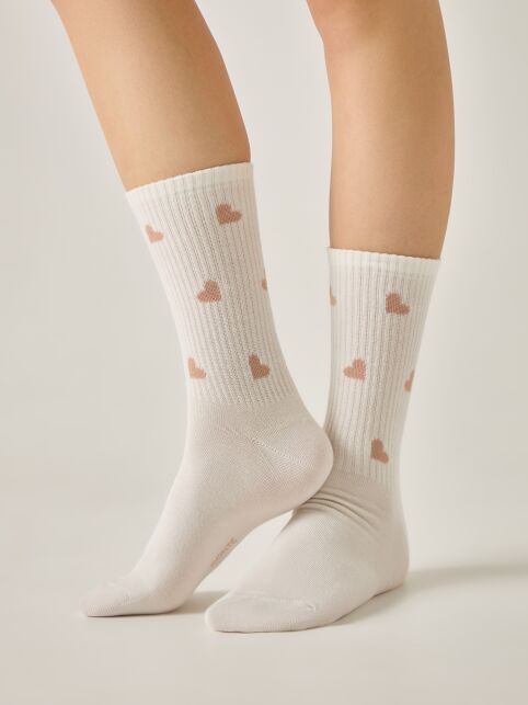 Удлинённые носки ACTIVE из хлопка с рисунком «сердечки» - купить в интернет-магазине Conte