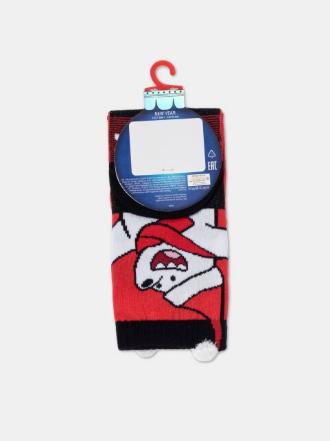 Новогодние носки с пикотом "Мишка" из объёмной пушистой нити - купить в интернет-магазине Conte