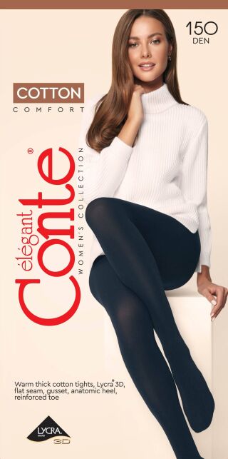 Теплые колготки женские из хлопка COTTON 150 Lycra® неро цвета - купить в интернет-магазине Conte