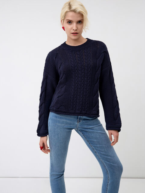 Джемпер с «косами» комбинированного переплетения из пряжи с хлопком LDK24124 - купить в интернет-магазине Conte