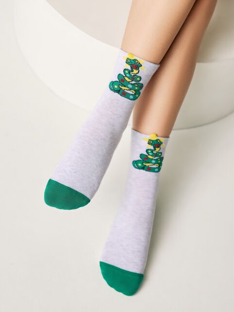 Новогодние светло-серые носки с пикотом «Змейка» Новогодние светло-серые носки с пикотом «Змейка» - купить в интернет-магазине Conte