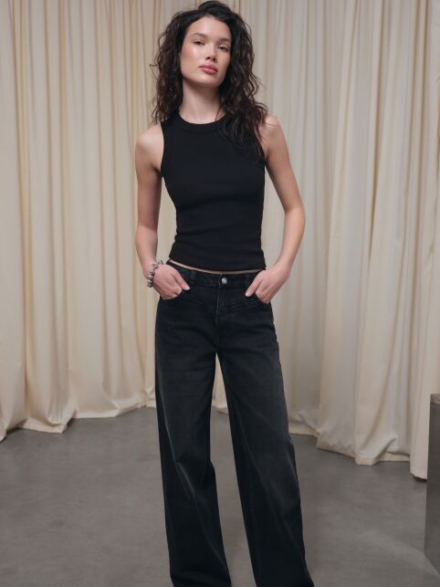 Чёрные джинсы wide leg с кокеткой CON-801 - купить в интернет-магазине Conte