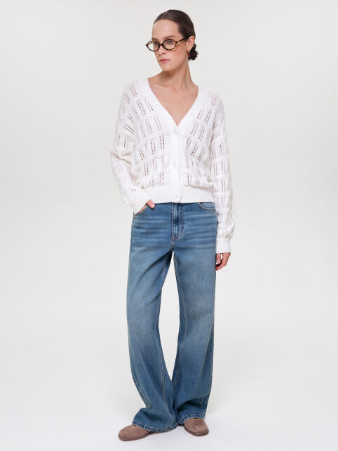 Жакет с ажурным переплетением свободного силуэта из пряжи с хлопком LDK2566 - купить в интернет-магазине Conte