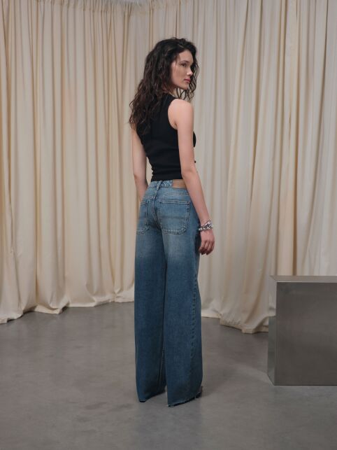 Джинсы wide leg из eco-friendly денима с эффектом потёртостей CON-805 - купить в интернет-магазине Conte