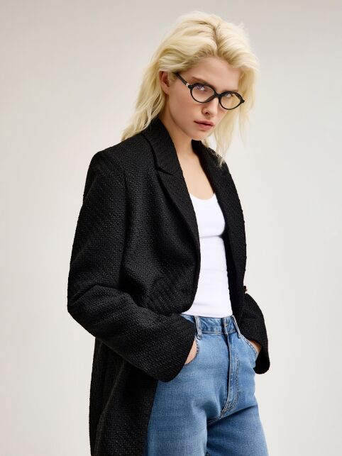 Чёрный жакет из твида LJ 3271 - купить в интернет-магазине Conte