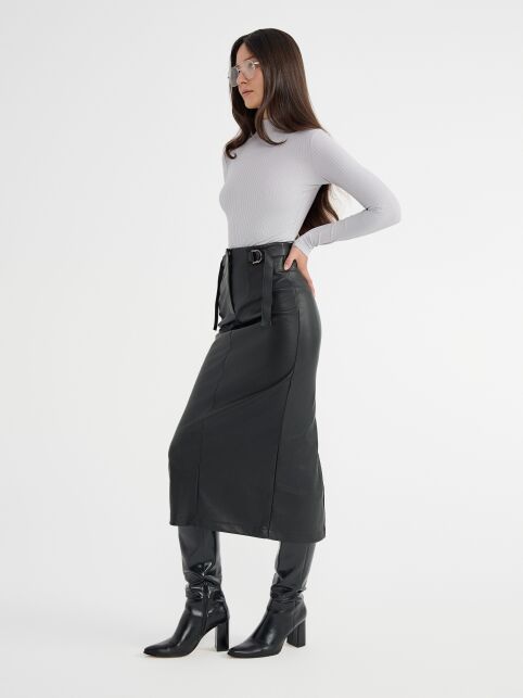 Юбка-midi из экокожи с декоративными патами LU 2853 - купить в интернет-магазине Conte