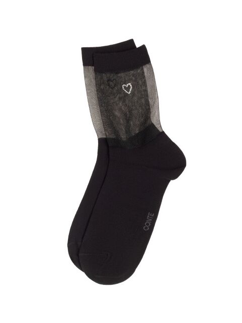 Хлопковые носки со вставкой из прозрачной сетки и стразами в форме сердца - купить в интернет-магазине Conte