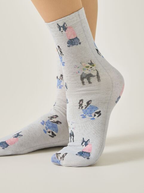 Носки со льном из лимитированной коллекции BEST FRIENDS «Французский бульдог» - купить в интернет-магазине Conte