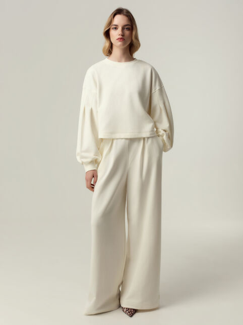 Широкие брюки из футера со складками по переду LBK 3379 - купить в интернет-магазине Conte