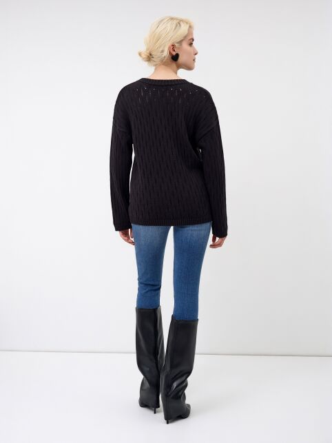 Ажурный джемпер свободного силуэта из пряжи с хлопком LDK 24119 - купить в интернет-магазине Conte