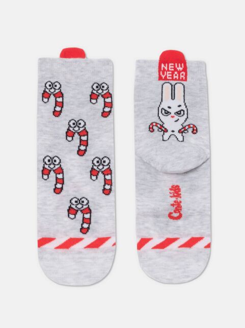 Новогодние детские носки с рисунком «Карамельные тросточки» - купить в интернет-магазине Conte