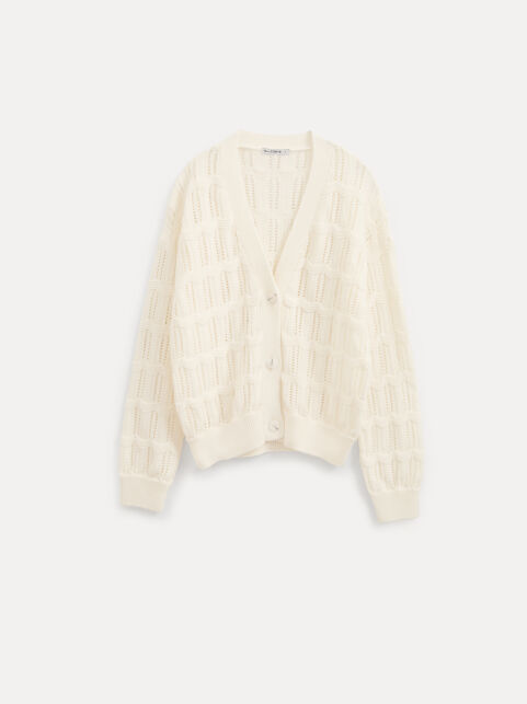 Жакет с ажурным переплетением свободного силуэта из пряжи с хлопком LDK2566 Жакет с ажурным переплетением свободного силуэта из пряжи с хлопком LDK2566 - купить в интернет-магазине Conte