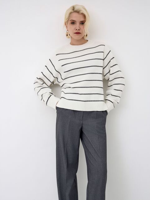 Джемпер объёмного силуэта в полоску из пряжи с хлопком LDK 24114 - купить в интернет-магазине Conte