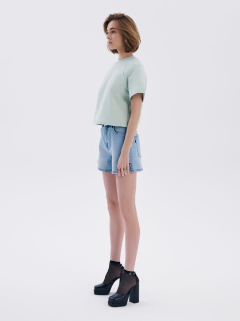 Джинсовые шорты с высокой посадкой и разрезами CON-561 - купить в интернет-магазине Conte